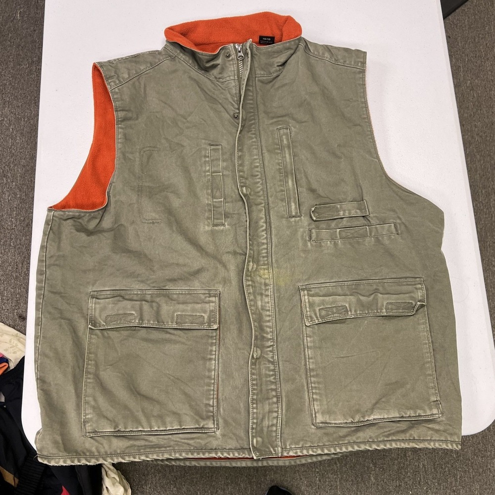 RedHead Canvas Utility Vest Mens XL Green Orange Fleece Lined Hunting Cargo